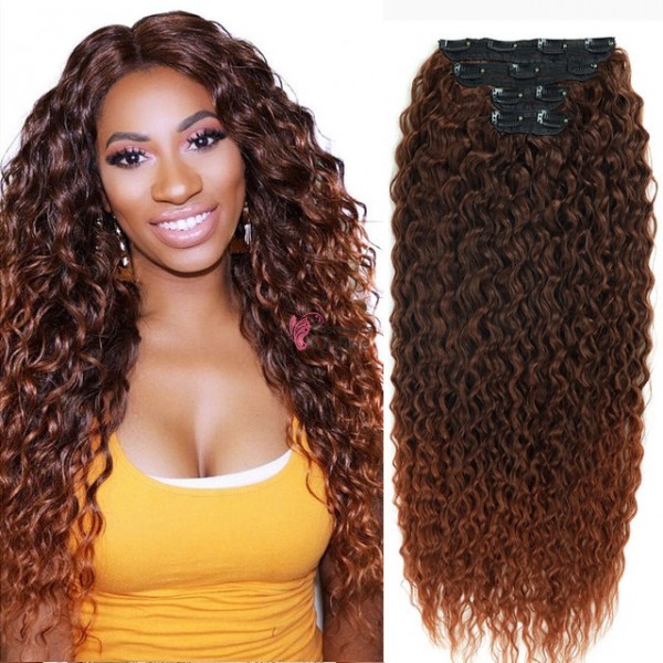 Extensie de par Full Head Afro Deep Wave de 70 cm, cu 12 clipsuri Cod ANJOMT1B30 Saten Inchis cu Castaniu